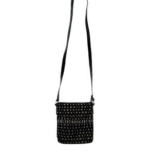 Mario Valentino Black Patent Leather and Canvas Sling Bag Italian Designer Tote